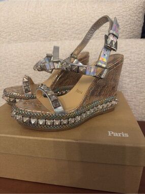 Christian Louboutin Holographic Silver Metallic Wedge Sandals